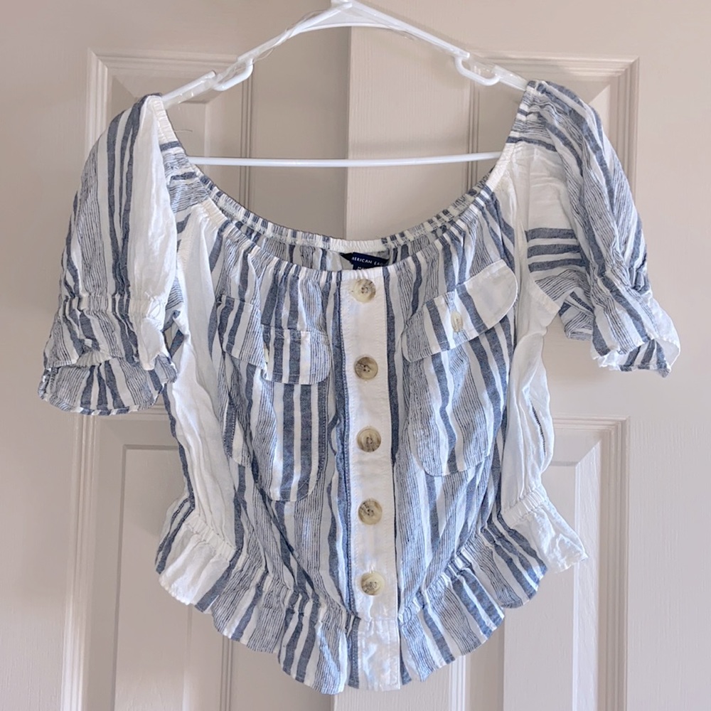 American Eagle Striped Off-the-Shoulder Top